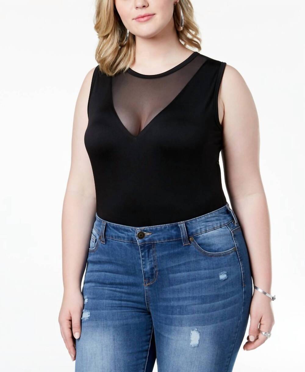 NEW SAY WHAT? women's intimate trendy illusion bodysuit - plus in black